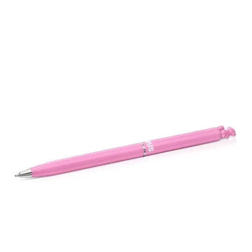 Esferográfica cromada na cor rosa com urso Bold Bear