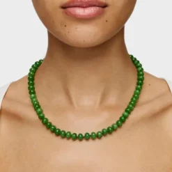 Gargantilha banhada a ouro 18 K sobre prata e quartzito verde Hold Oval