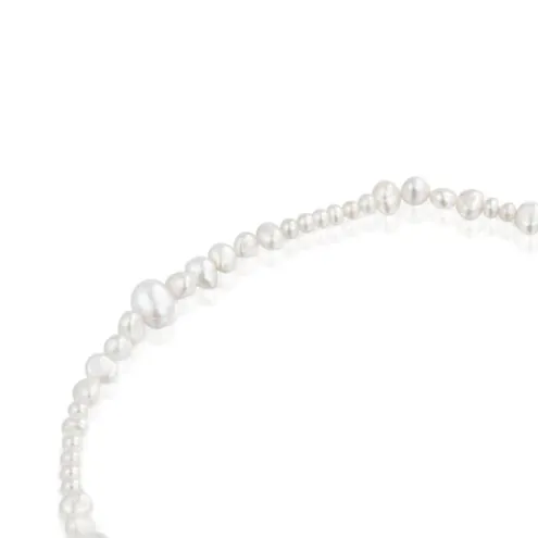 Gargantilha com pérolas cultivadas e argola em prata Hold Oval