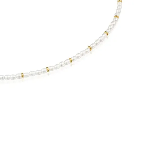 Gargantilha com pérolas cultivadas e banhada a ouro de 18 K sobre prata Gloss