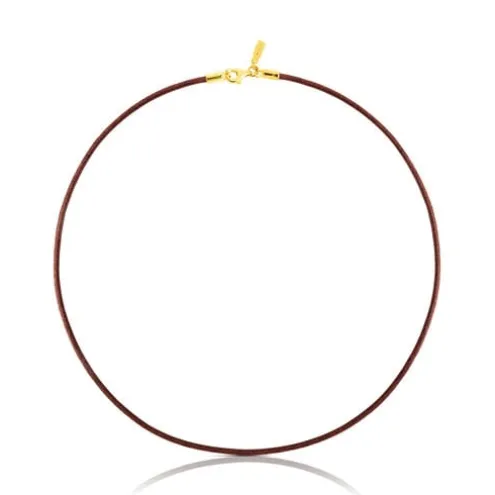 Gargantilha em pele de 2 mm castanha com fecho banhado a ouro de 18 K sobre prata, 40 cm, TOUS Chokers