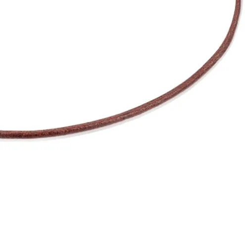 Gargantilha em pele de 2 mm castanha com fecho banhado a ouro de 18 K sobre prata, 40 cm, TOUS Chokers