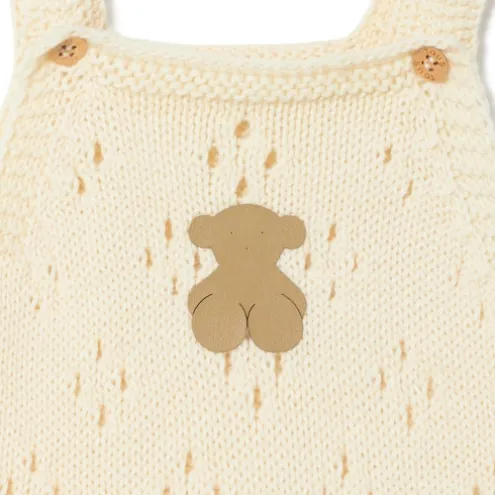 Macacão curto de bebé de malha Tricot de cor crua