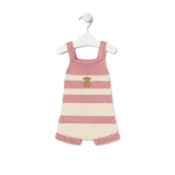 Macacão curto de malha de bebé Tricot às riscas cor-de-rosa