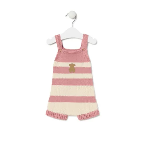Macacão curto de malha de bebé Tricot às riscas cor-de-rosa