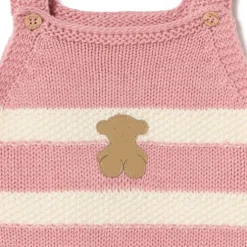 Macacão curto de malha de bebé Tricot às riscas cor-de-rosa