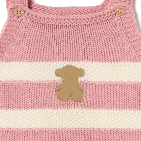 Macacão curto de malha de bebé Tricot às riscas cor-de-rosa