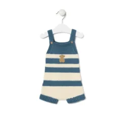 Macacão curto de malha de bebé Tricot às riscas azul