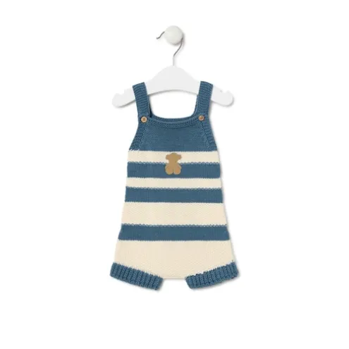 Macacão curto de malha de bebé Tricot às riscas azul