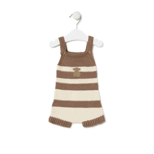Macacão curto de malha de bebé Tricot às riscas bege