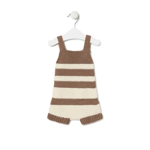 Macacão curto de malha de bebé Tricot às riscas bege