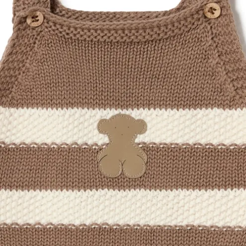 Macacão curto de malha de bebé Tricot às riscas bege