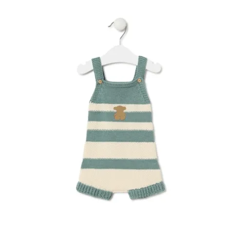 Macacão curto de malha de bebé Tricot às riscas verde