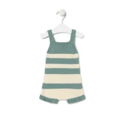 Macacão curto de malha de bebé Tricot às riscas verde