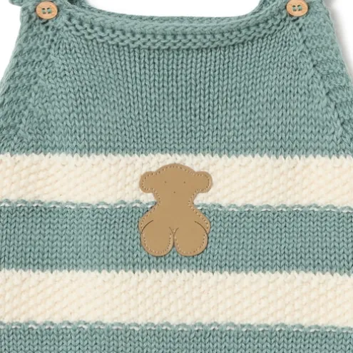 Macacão curto de malha de bebé Tricot às riscas verde