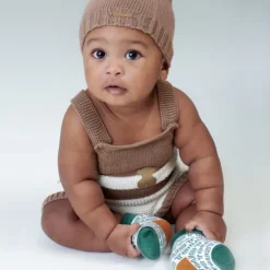 Macacão curto de malha de bebé Tricot às riscas verde