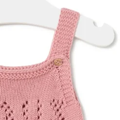 Macacão curto de malha de bebé Tricot logótipo TOUS cor-de-rosa