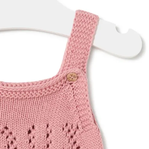 Macacão curto de malha de bebé Tricot logótipo TOUS cor-de-rosa