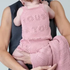 Macacão curto de malha de bebé Tricot logótipo TOUS cor-de-rosa