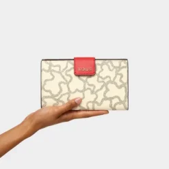 Média Carteira Flat Kaos Icon Multi Bege - Vermelho