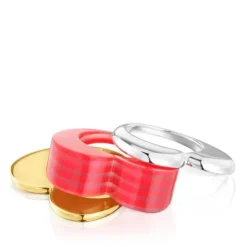 Pack anéis grandes coração bicolor e acetato rosa My Other Half