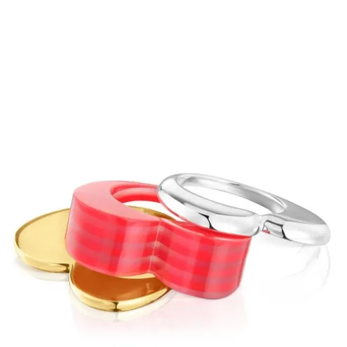 Pack anéis grandes coração bicolor e acetato rosa My Other Half
