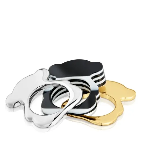 Pack anéis grandes urso bicolor e acetato preto My Other Half