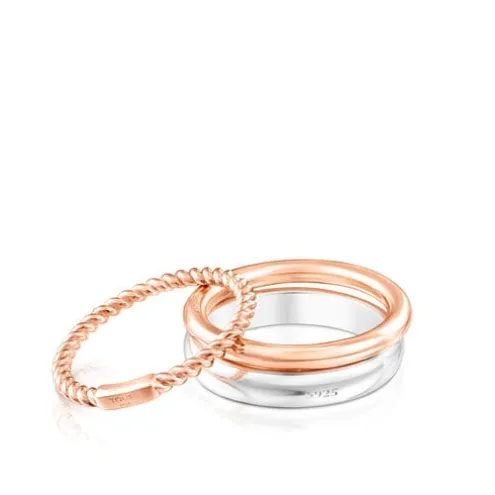 Pack de Anéis Ring Mix em Prata, Prata Vermeil rosa, Safira e Rubi
