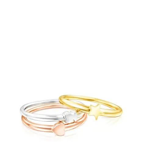 Pack de Anéis Ring Mix motivos em Prata, Prata Vermeil e Prata Vermeil rosa