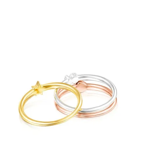 Pack de Anéis Ring Mix motivos em Prata, Prata Vermeil e Prata Vermeil rosa