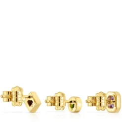 Pack de brincos pequenos banhados a ouro de 18 K sobre prata e pedras preciosas TOUS Basic Colors