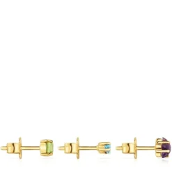 Pack de brincos pequenos com banho de ouro de 18 K sobre prata e pedras preciosas Sugar Party