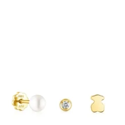 Pack de piercings de orelha TOUS Pearl em ouro, diamante e pérola
