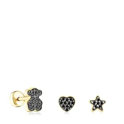 Pack de piercings de orelha TOUS Basics em prata vermeil e espinélio