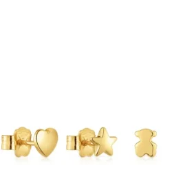 Pack de três brincos banhados a ouro de 18 K sobre prata com motivos Bold Motif