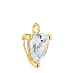 Pingente banhado a ouro de 18 K sobre prata e quartzo de cristal de rocha trillion Color White