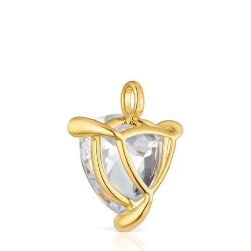 Pingente banhado a ouro de 18 K sobre prata e quartzo de cristal de rocha trillion Color White