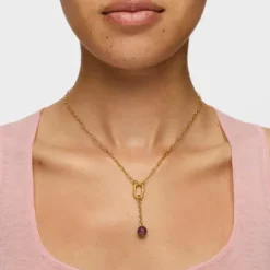 Pingente banhado a ouro 18 K sobre prata e ametista Hold Oval