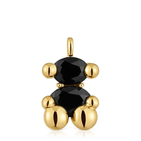 Pingente médio motivo urso banhado a ouro de 18 K sobre prata e ónix Color Bear