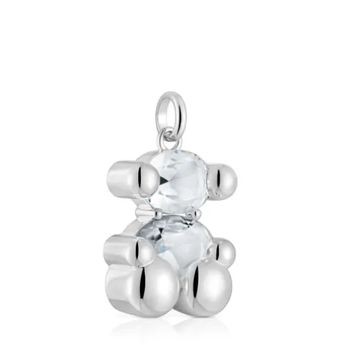 Pingente médio motivo urso em prata e quartzo cristal de rocha Color Bear