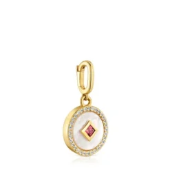 Pingente medalha banhado a ouro de 18 K sobre prata, madrepérola e pedras preciosas Medallions