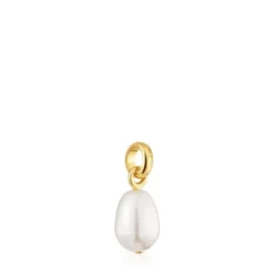 Pingente pequeno banhado a ouro 18 K sobre prata e pérola cultivada Hold Oval