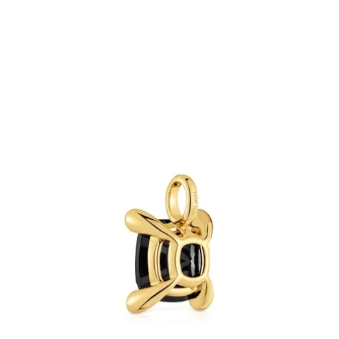 Pingente pequeno banhado a ouro de 18 K sobre prata e ónix Color Black