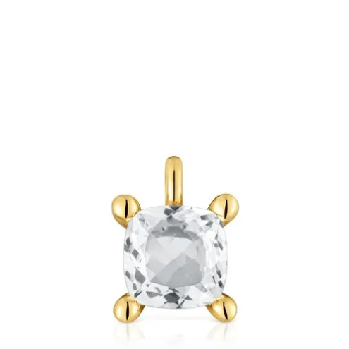 Pingente pequeno banhado a ouro de 18 K sobre prata e quartzo de cristal de rocha Color White