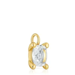 Pingente pequeno banhado a ouro de 18 K sobre prata e quartzo de cristal de rocha Color White