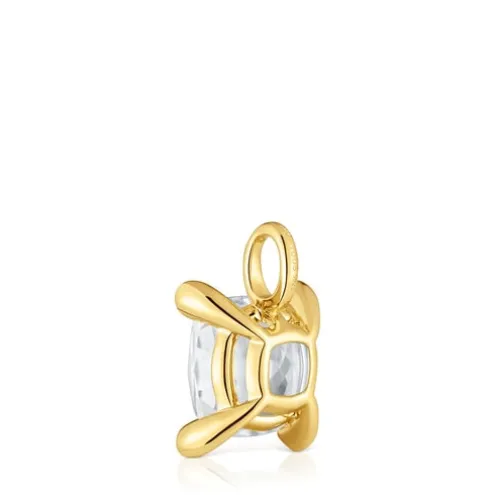 Pingente pequeno banhado a ouro de 18 K sobre prata e quartzo de cristal de rocha Color White