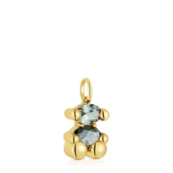 Pingente pequeno motivo urso banhado a ouro de 18 K sobre prata e espinélio verde criado em laboratório Color Bear LGG