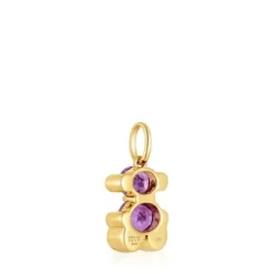 Pingente pequeno motivo urso banhado a ouro de 18 K sobre prata e safira lilás criada em laboratório Color Bear LGG