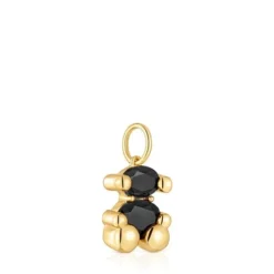 Pingente pequeno motivo urso banhado a ouro de 18 K sobre prata e ónix Color Bear