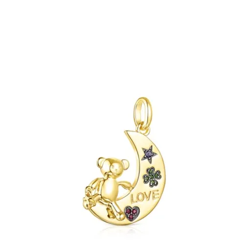Pingente Teddy Bear lua-urso em Prata vermeil e Pedras preciosas